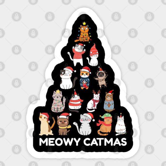 Meowy Catmas - Festive Cats Christmas Tree Sticker by Creatifly Graphic Tees